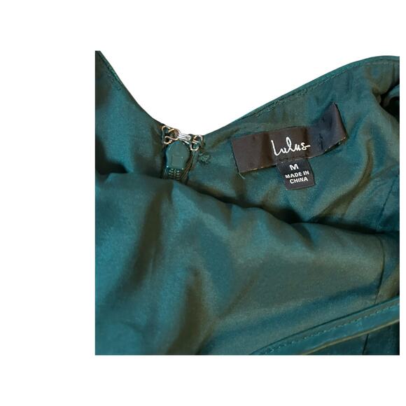 Lulus Green Satin Lucky Lady Ruffled Gown- Size M - Picture 4 of 15